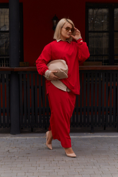 Макси-юбка из трикотажа и хлопка с разрезом для повседневной носки GRATTO 6415 рубиновый - фото 5