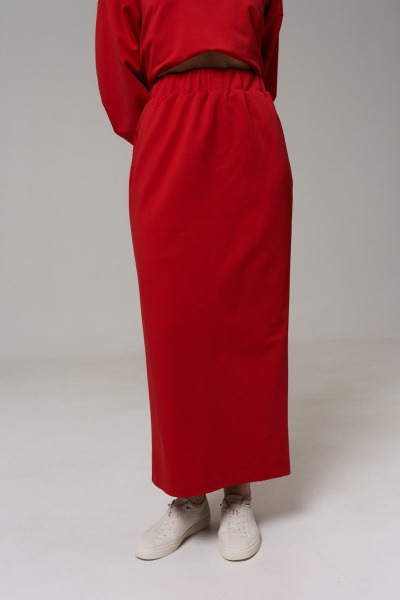 Макси-юбка из трикотажа и хлопка с разрезом для повседневной носки GRATTO 6415 рубиновый - фото 3