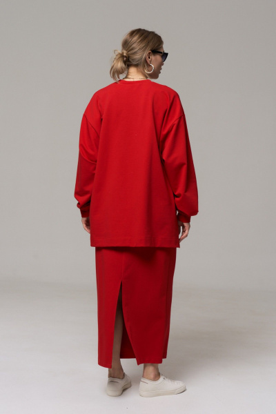 Макси-юбка из трикотажа и хлопка с разрезом для повседневной носки GRATTO 6415 рубиновый - фото 2