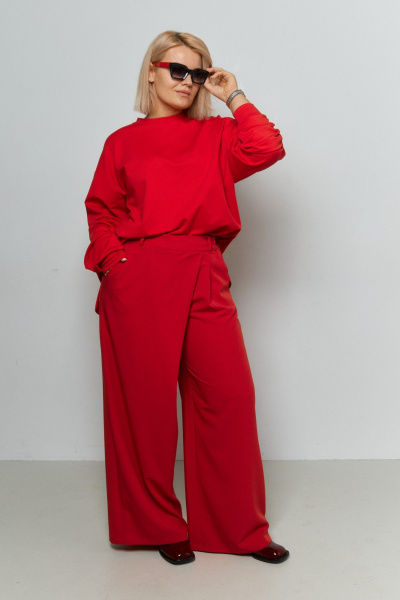 Оверсайз свитшот из трикотажа и хлопка на каждый день GRATTO 4467 красный - фото 5