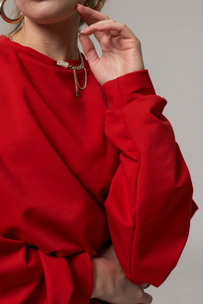 Оверсайз свитшот из трикотажа и хлопка на каждый день GRATTO 4467 красный - фото 4