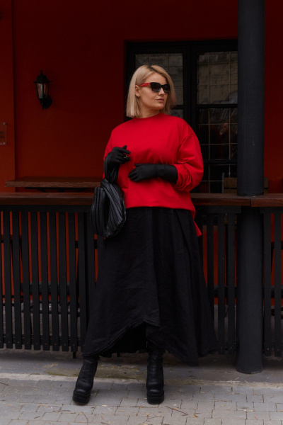 Оверсайз свитшот из трикотажа и хлопка на каждый день GRATTO 4467 красный - фото 3