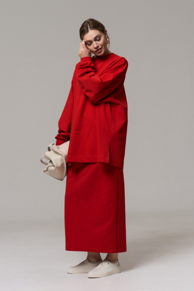 Оверсайз свитшот из трикотажа и хлопка на каждый день GRATTO 4467 красный - фото 2