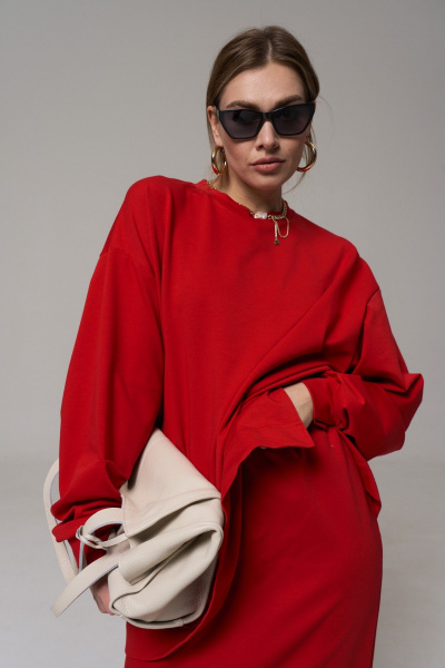 Оверсайз свитшот из трикотажа и хлопка на каждый день GRATTO 4467 красный - фото 1