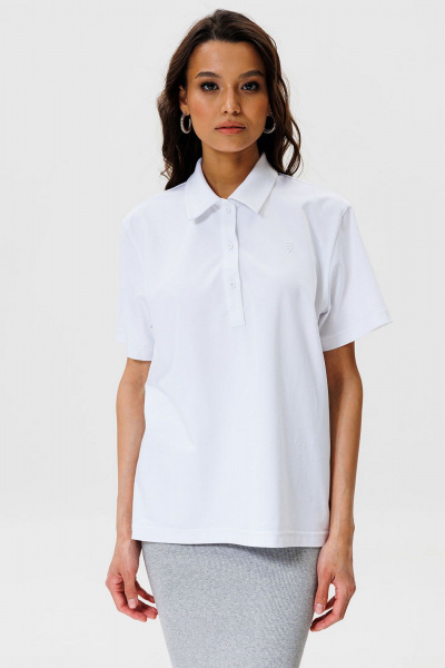 Белая футболка-поло из хлопка со стразами для летних образов GO F1002/01-01. 164-170 - фото 7