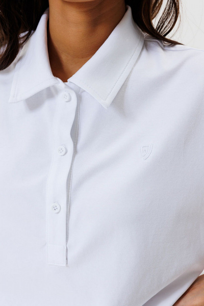 Белая футболка-поло из хлопка со стразами для летних образов GO F1002/01-01. 164-170 - фото 6