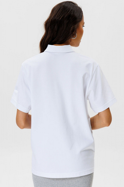 Белая футболка-поло из хлопка со стразами для летних образов GO F1002/01-01. 164-170 - фото 5