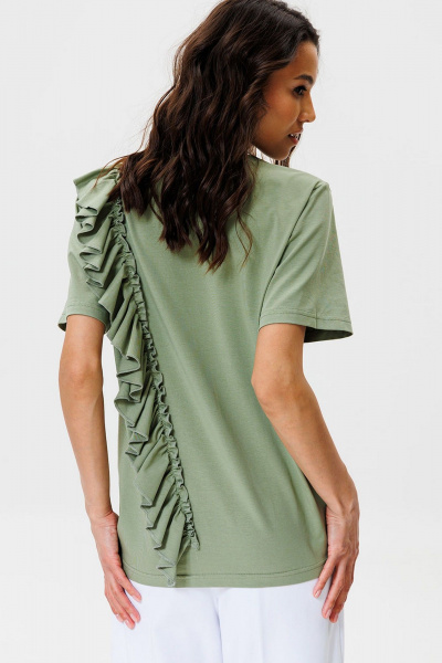 Зеленая футболка с воланом из трикотажа для летних лугов GO F1003/26-02. 164-170 - фото 5