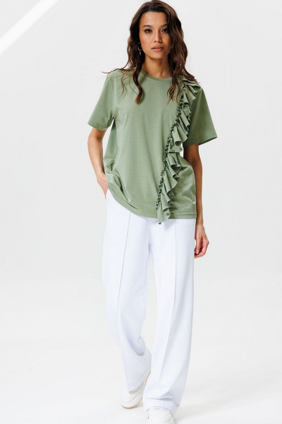 Зеленая футболка с воланом из трикотажа для летних лугов GO F1003/26-02. 164-170 - фото 4