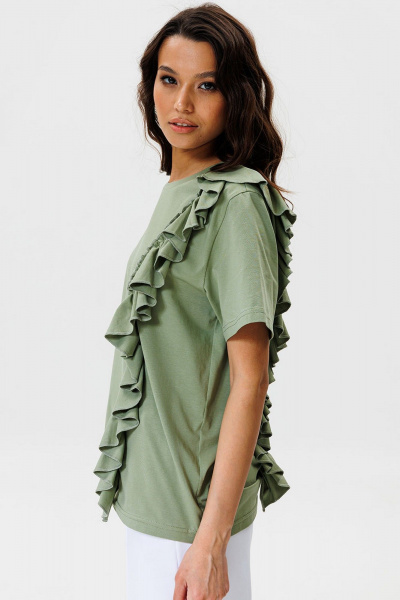 Зеленая футболка с воланом из трикотажа для летних лугов GO F1003/26-02. 164-170 - фото 2