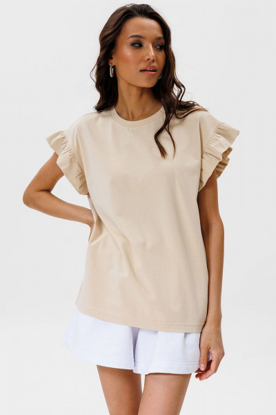 Футболка с воланами из хлопка для casual лука GO F1004/03-02. 164-170 - фото 2