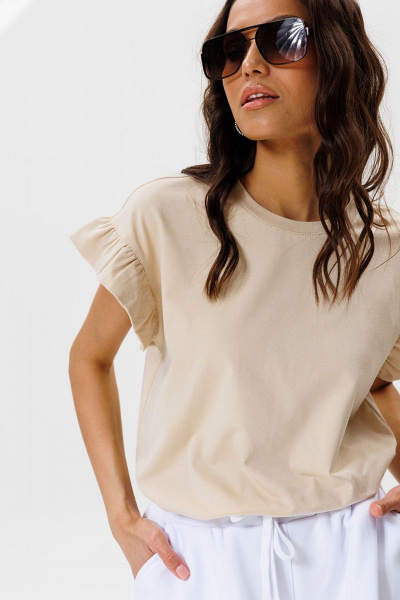 Футболка с воланами из хлопка для casual лука GO F1004/03-02. 164-170 - фото 1