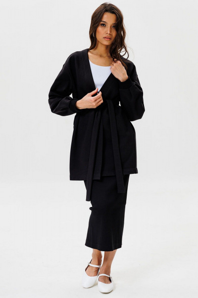 Демисезонный деловой костюм из трикотажа черный GO F7064/40-02.170-176 - фото 1