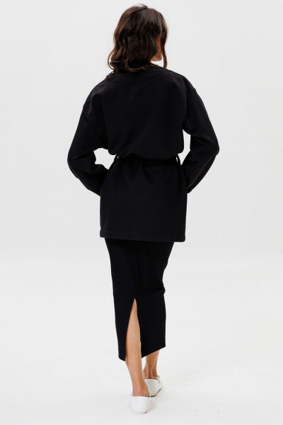 Демисезонный деловой костюм из трикотажа черный GO F7064/40-02.170-176 - фото 2