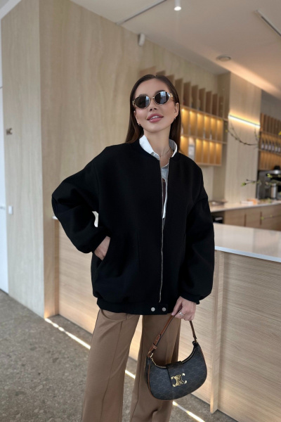 Бомбер оверсайз на молнии из текстиля и шерсти Skipper Design 133 черный - фото 1