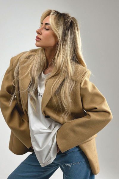 Полупальто бежевое из пальтовой ткани и шерсти Skipper Design 134 кэмел - фото 6