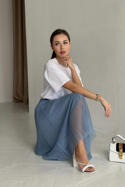 Фатиновая плиссированная юбка нарядная голубая из фатина Skipper Design 209 голубой - фото 1