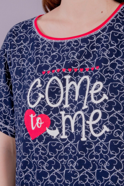 Домашняя сорочка из трикотажа, синий 8 Марта 144780-4С562Д40-158,164 набивной - фото 3