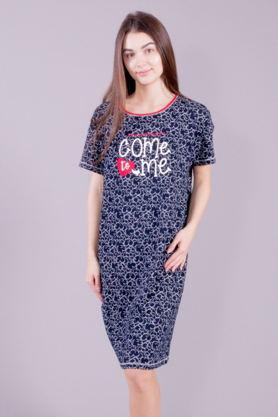 Домашняя сорочка из трикотажа, синий 8 Марта 144780-4С562Д40-158,164 набивной - фото 1