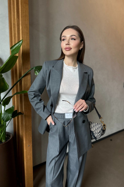 Двубортный свободный пиджак из костюмной шерстяной ткани Skipper Design 306 серый - фото 7