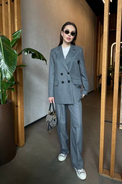 Двубортный свободный пиджак из костюмной шерстяной ткани Skipper Design 306 серый - фото 6