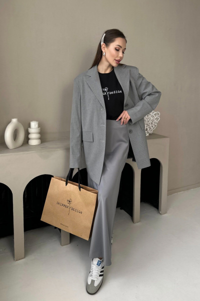 Демисезонный серый жакет и юбка из шерстяной ткани Skipper Design 320/gray4 - фото 8