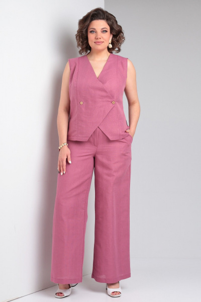 Льняной костюм 2-ка из палаццо брюк и жилета Celentano lite 5032.1 малиновый - фото 10