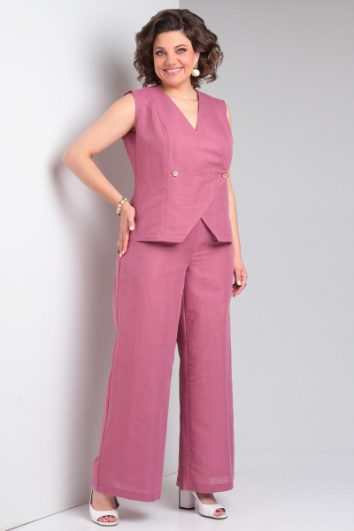 Льняной костюм 2-ка из палаццо брюк и жилета Celentano lite 5032.1 малиновый - фото 9