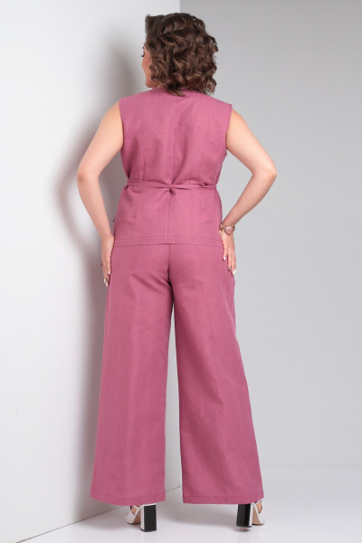 Льняной костюм 2-ка из палаццо брюк и жилета Celentano lite 5032.1 малиновый - фото 8
