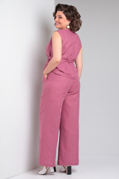 Льняной костюм 2-ка из палаццо брюк и жилета Celentano lite 5032.1 малиновый - фото 7
