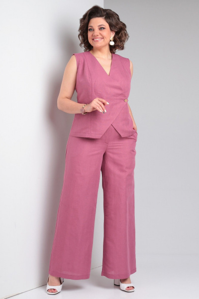 Льняной костюм 2-ка из палаццо брюк и жилета Celentano lite 5032.1 малиновый - фото 5