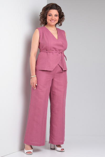 Льняной костюм 2-ка из палаццо брюк и жилета Celentano lite 5032.1 малиновый - фото 3