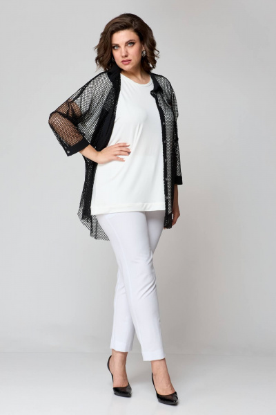 Комплект: брюки, рубашка и топ из текстиля для повседневности Solomeya Lux 854 черный+белый - фото 10