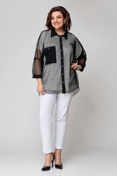Комплект: брюки, рубашка и топ из текстиля для повседневности Solomeya Lux 854 черный+белый - фото 6