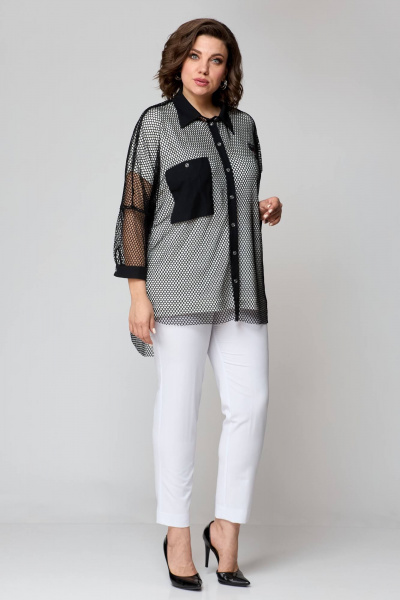 Комплект: брюки, рубашка и топ из текстиля для повседневности Solomeya Lux 854 черный+белый - фото 5