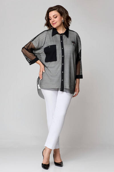 Комплект: брюки, рубашка и топ из текстиля для повседневности Solomeya Lux 854 черный+белый - фото 4