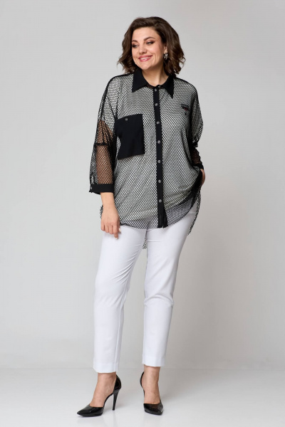 Комплект: брюки, рубашка и топ из текстиля для повседневности Solomeya Lux 854 черный+белый - фото 3