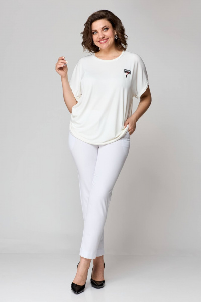 Комплект: брюки, рубашка и топ из текстиля для повседневности Solomeya Lux 854 черный+белый - фото 2