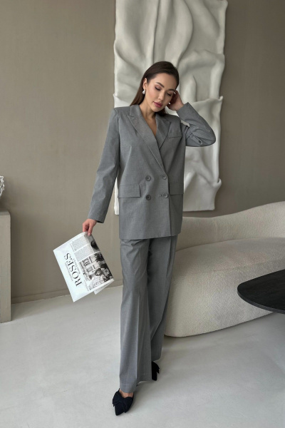 Брюки в полоску с складкой и эластичным поясом Skipper Design 617/gray4 - фото 1