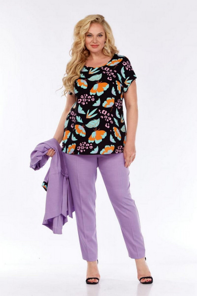 Костюм блуза, брюки и жакет в деловом стиле с кулиской Милора-стиль 1091/1 лаванда - фото 2