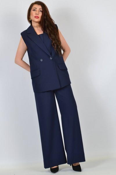 Жилет из костюмной ткани синего цвета для офиса Patriciа 01-5606 темно-синий - фото 4