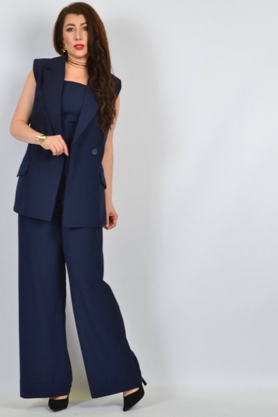 Жилет из костюмной ткани синего цвета для офиса Patriciа 01-5606 темно-синий - фото 3