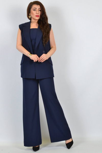 Жилет из костюмной ткани синего цвета для офиса Patriciа 01-5606 темно-синий - фото 2