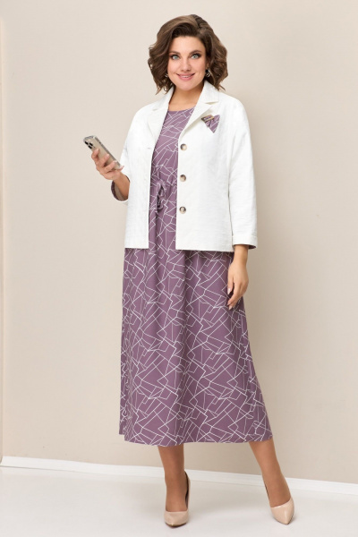 Жакет, платье VOLNA 1343 молочно-белый,слива - фото 2