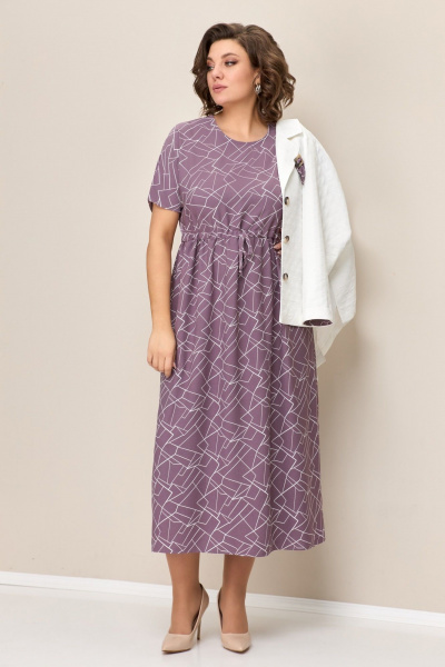 Жакет, платье VOLNA 1343 молочно-белый,слива - фото 3