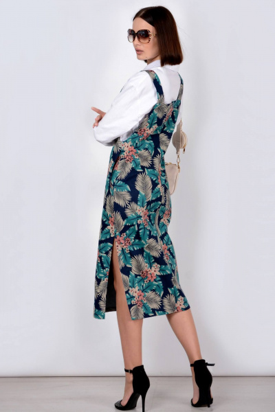 Джинсовый миди сарафан с карманами для стильных л تابов Patriciа C15162 индиго,изумрудный - фото 2