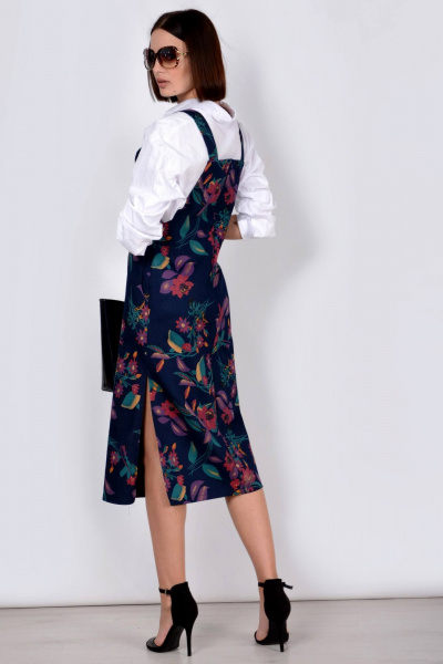 Джинсовый сарафан с карманом миди прямого кроя Patriciа C15162 индиго,сиреневый - фото 3