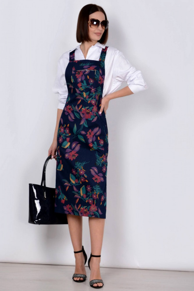 Джинсовый сарафан с карманом миди прямого кроя Patriciа C15162 индиго,сиреневый - фото 2