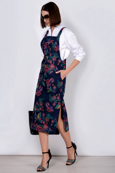 Джинсовый сарафан с карманом миди прямого кроя Patriciа C15162 индиго,сиреневый - фото 1