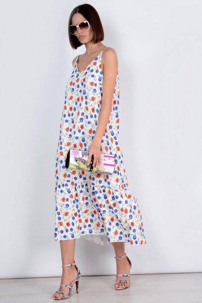 Летний легкий сарафан с тонкими бретелями для прогулок Patriciа F15300 белый,синий - фото 1